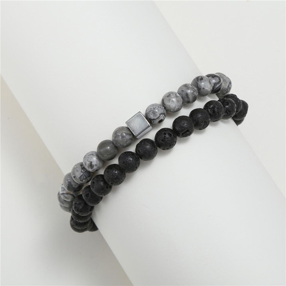 Black Matte Copper Inlaid Zirconium Diamond Ball Flying Saucer Long Bracelet Bracelet Set Wholesale Men's Woven Bracelet