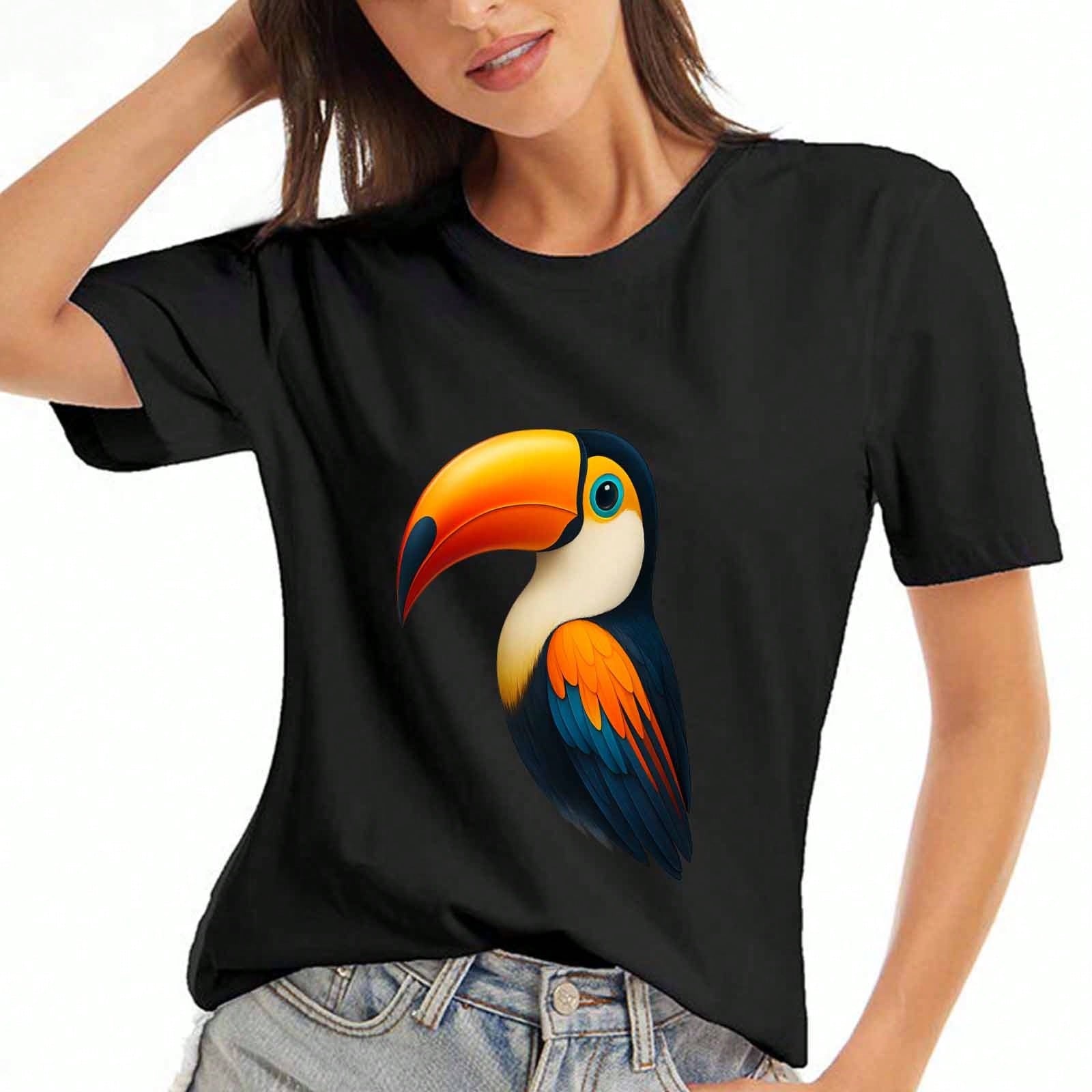 Toucan Bird Floral unisex Cotton T Shirt, Premium Cotton Graphic Print,Durable, Casual And Fashionable. Features A Tropical Toucan Design With Vibrant S разноцветный