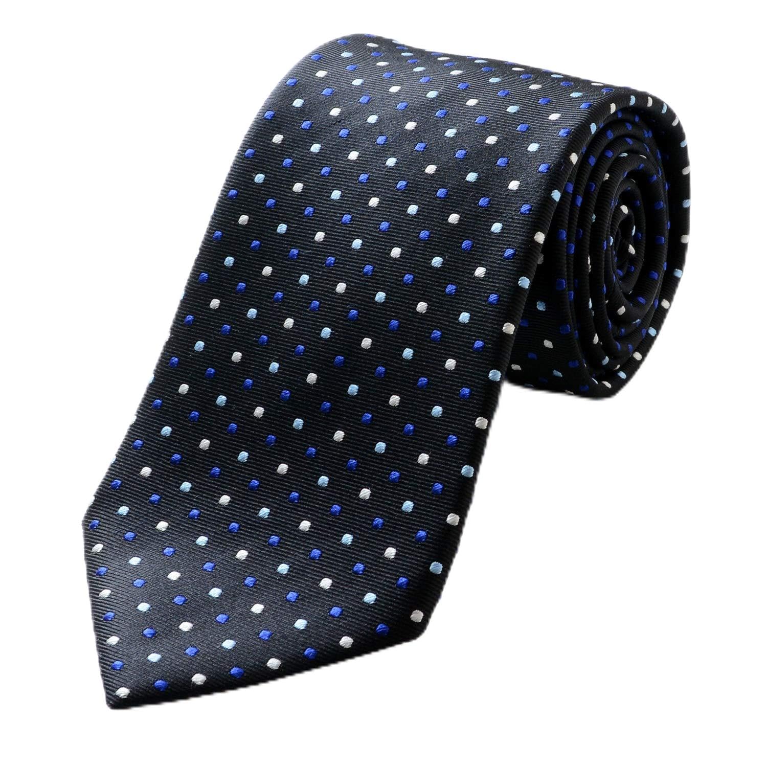 [Michiko London] Brand Necktie, Made in Japan, 100% Silk, Jacquard Weave, Dot Pattern (Pattern C: Navy)