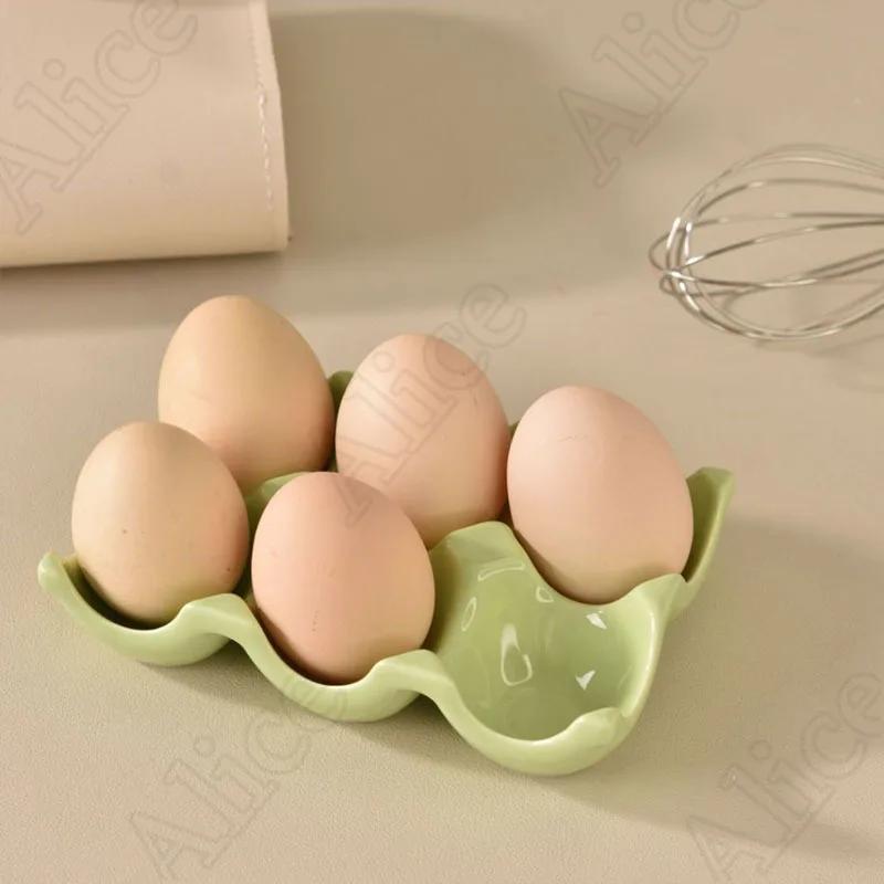 6/12 Grids Eggs Holder Gadget Ceramic Tableware Egg Boxes Refrigerator Eggs Tray Holder Boxes Household Kitchen Storage Supplies