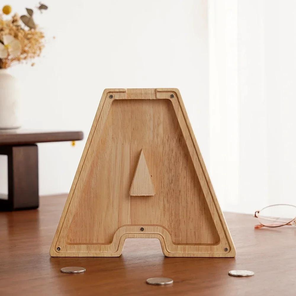 Wooden 26-letter English Letter Piggy Bank In Stock Children's Small Toy Storage Box Transparent Acrylic Piggy Bank Home Decor