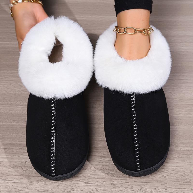 Fur Ankle Fluffy Slippers Women 2025 Winter Warm Plush Indoor Home Slippers Woman Faux Suede Closed Toe Soft Sole House Shoes