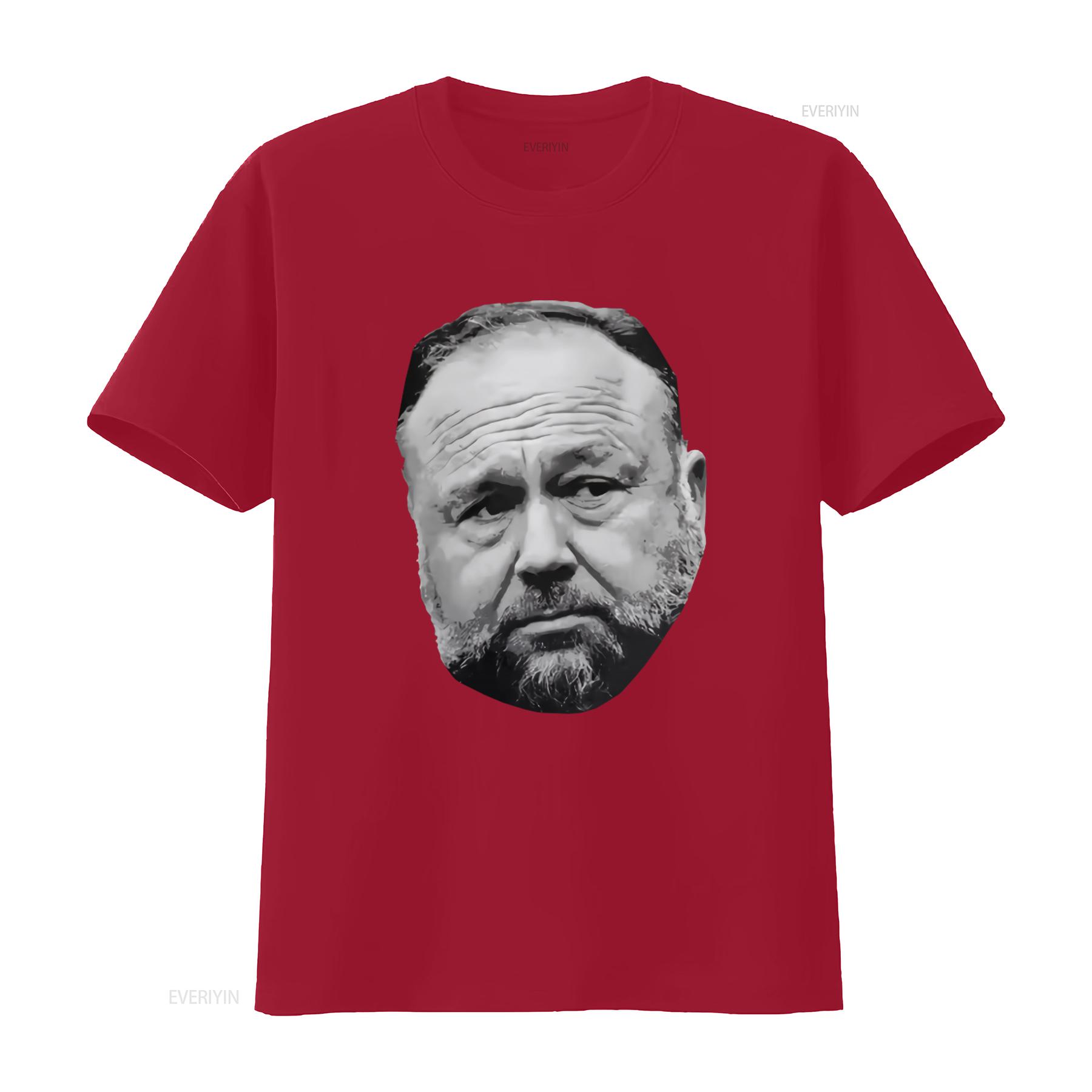 

ALEX JONES Face Original Art T Shirt for Men Unique Design High Quality Print vintage Washed Slightly designer clothes fashion S