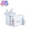 PD QC3.0 4-Port USB Type C UK Wall Charger Adapters 32W Fast Charging for IPhone Portable Travel Adapter