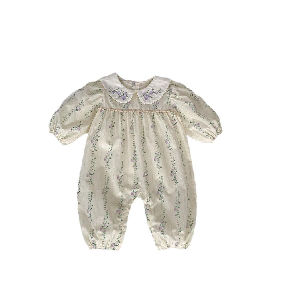 Baby Girl Spring Floral Long Sleeve Romper Lightweight Cute One Piece Outfit
