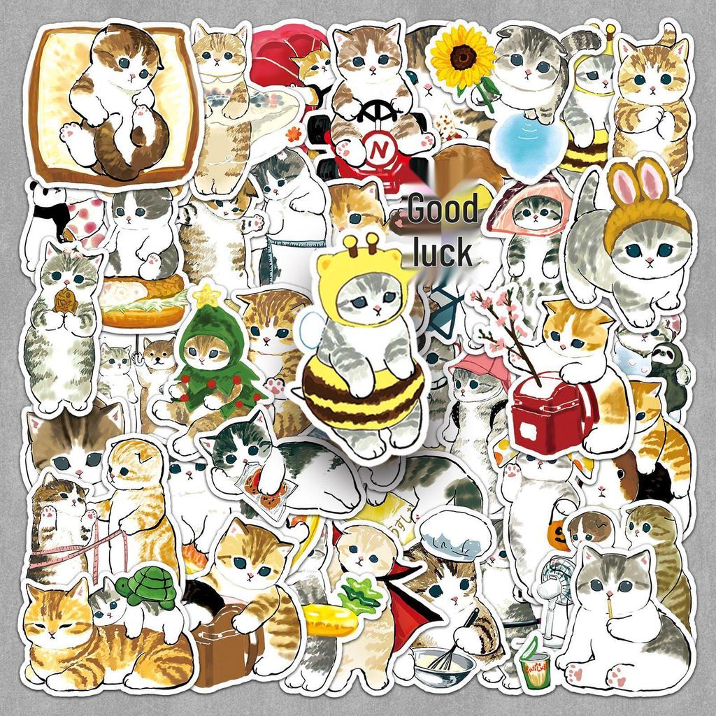 50 Hand-Drawn Q Version Kitten Stickers - Cute Animal DIY Decoration for Computers and Journals