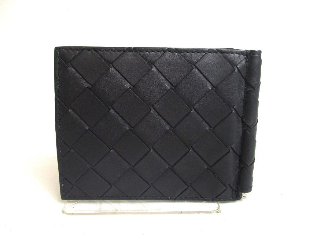 Authentic BOTTEGA VENETA Intrecciato Black Blue Leather Bifold Bill Wallet #a469  Refurbished