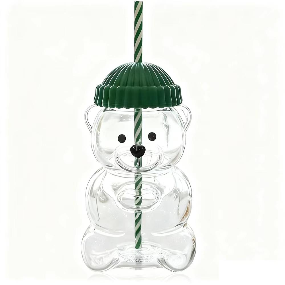 For New Starbucks Christmas Limited Edition Bear Hat Coffee Straw Cup Transparent And Lovely Style Portable Christmas Gift