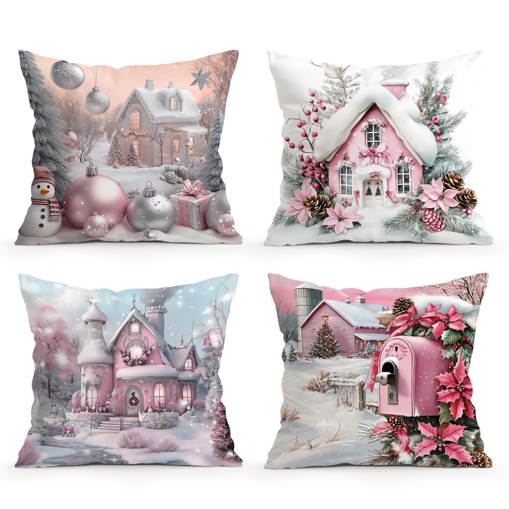 45X45Cm Countryside Christmas Theme Pillowcase Bedroom Cushion Cover 100% Polyester Living Room Cushion Pillowcase Home Decor