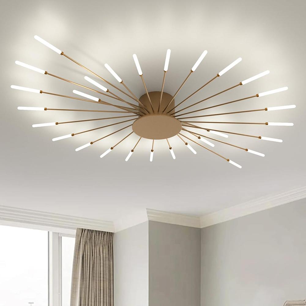 Gold 28 Heads Non Dimmable Pendant Lights Creative Fireworks Design Chandelier Modern Ceiling Light for Living Room Exhibition Hall Bedroom