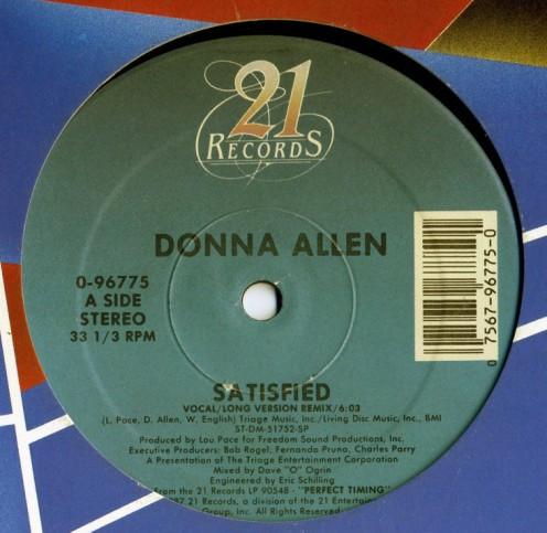 

12inch Record DONNA ALLEN - Satisfied 096775 21 Records 1987 US Soul/Funk Used