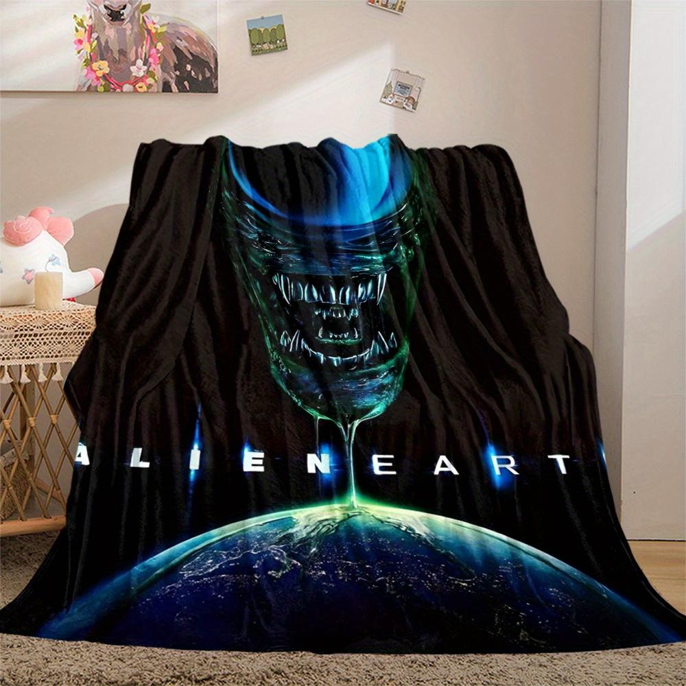 1Pc Alien Earth Print Flannel Blanket, High Quality , Comfortable for All Seasons, Home Decor, Warmth and Comfort, Perfect for Christmas