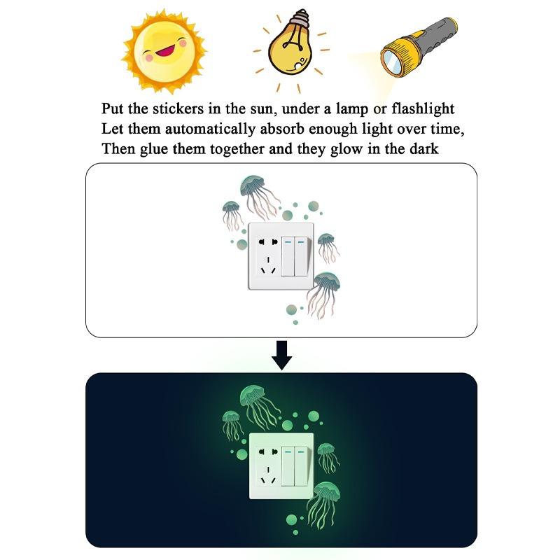 2pcs Wall Sticker Luminous Jellyfish Cartoon Fluorescent Switch Decoration Room Self-adhesive Sticker