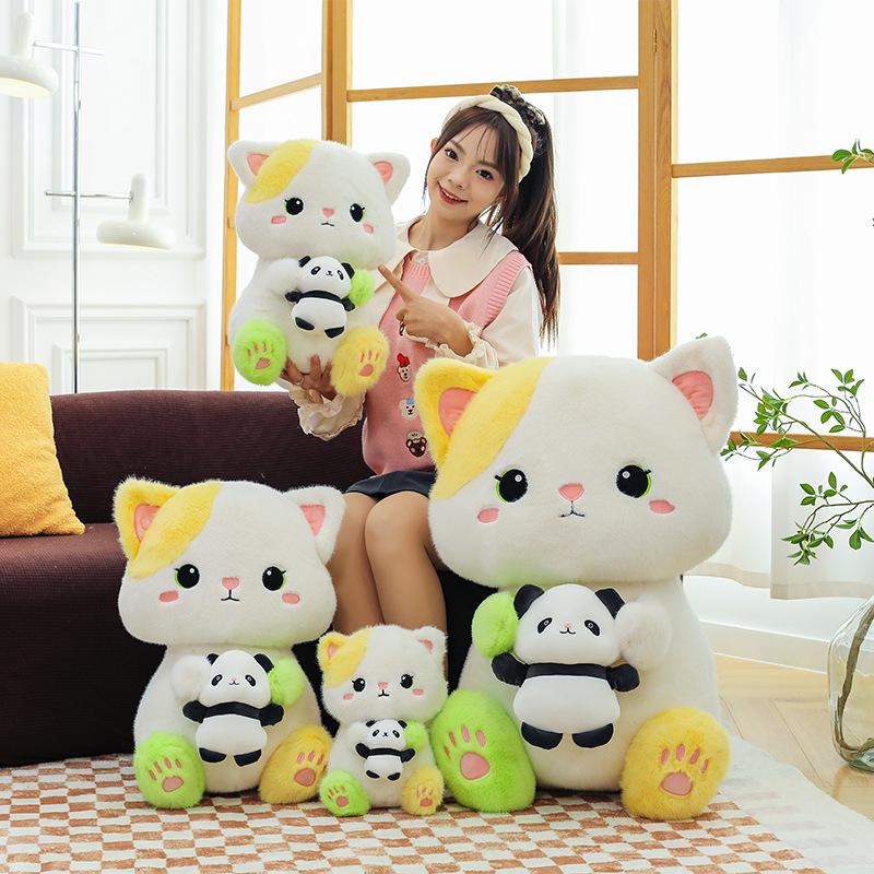 Cartoon Cute Cat with A Bear Plush Toy Creative Cat Hugging Panda Doll Pillow Gift