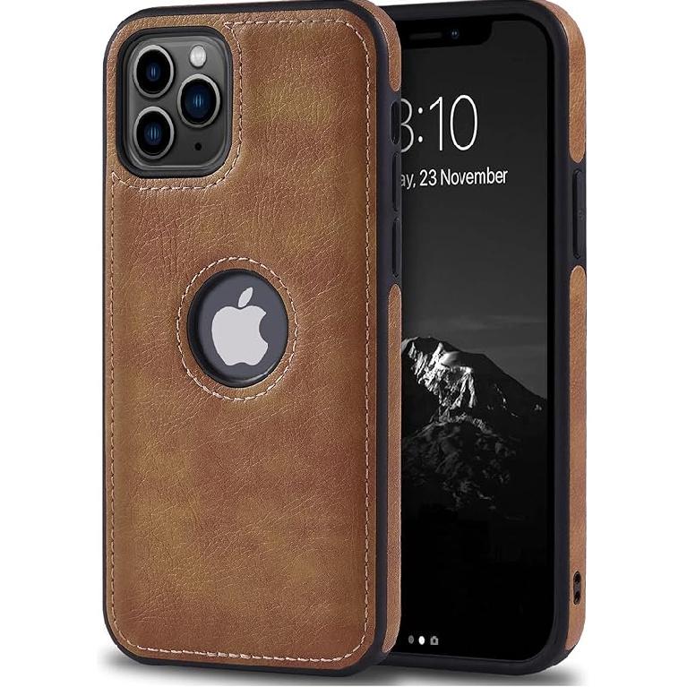 Unique Design Luxury Leather Business Phone Case for iPhone 11 Pro Max Anti-Slip Scratch Resistant Ultra Slim Protective Case (2019,6.5”) (Brown)