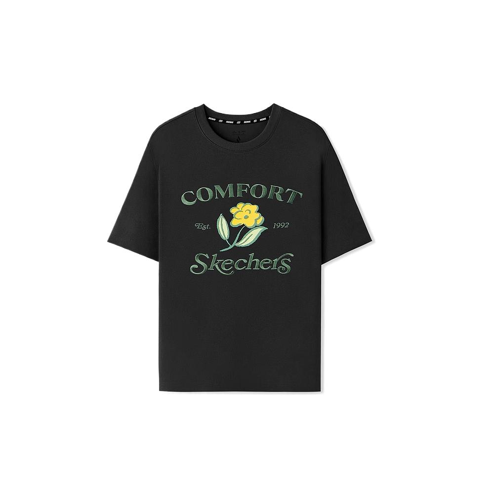 Skechers Fashion Casual Comfortable Soft Short Sleeve Drop Shoulder T-Shirt Women tops Carbon-Black L225W185-0018 S