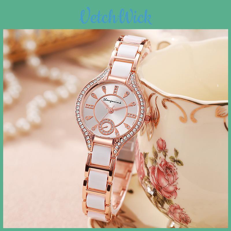 Fashion Alloy Ceramic Quartz Watch With Steel Band For Women
