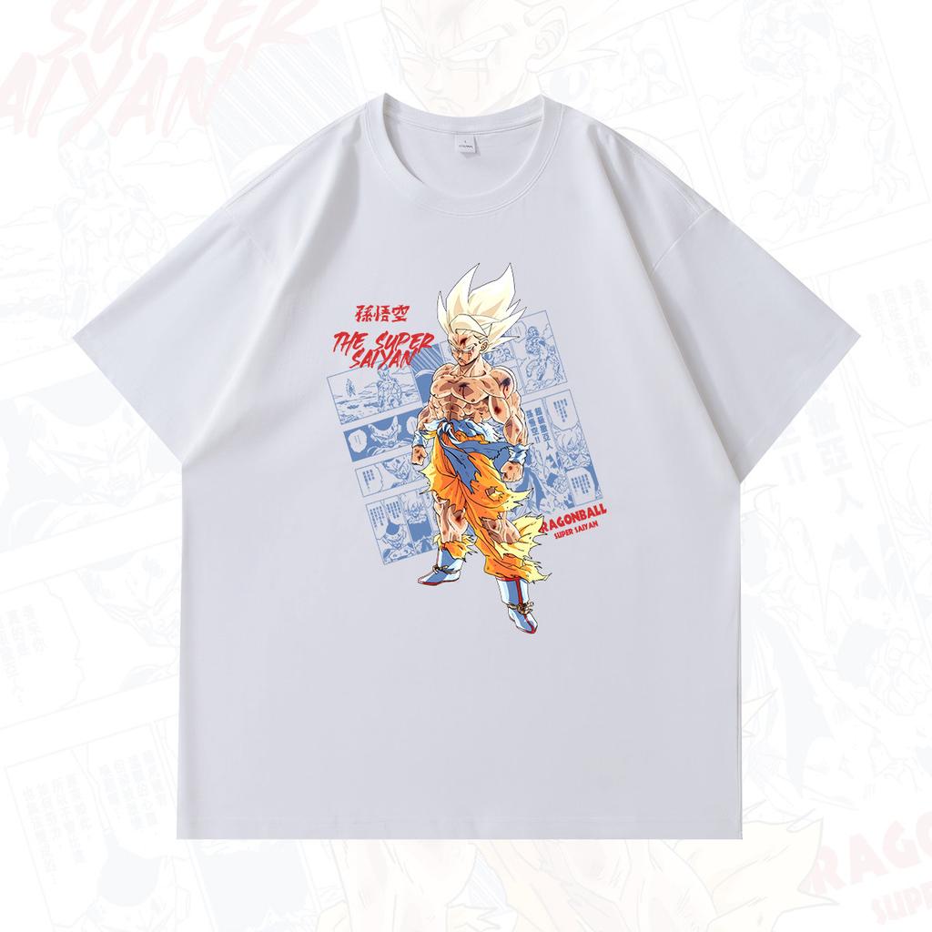 Dragon Ball Anime Peripheral Printed Japanesestyle Pure Cotton Shortsleeved Tshirts for Men and Women Super Saiyan