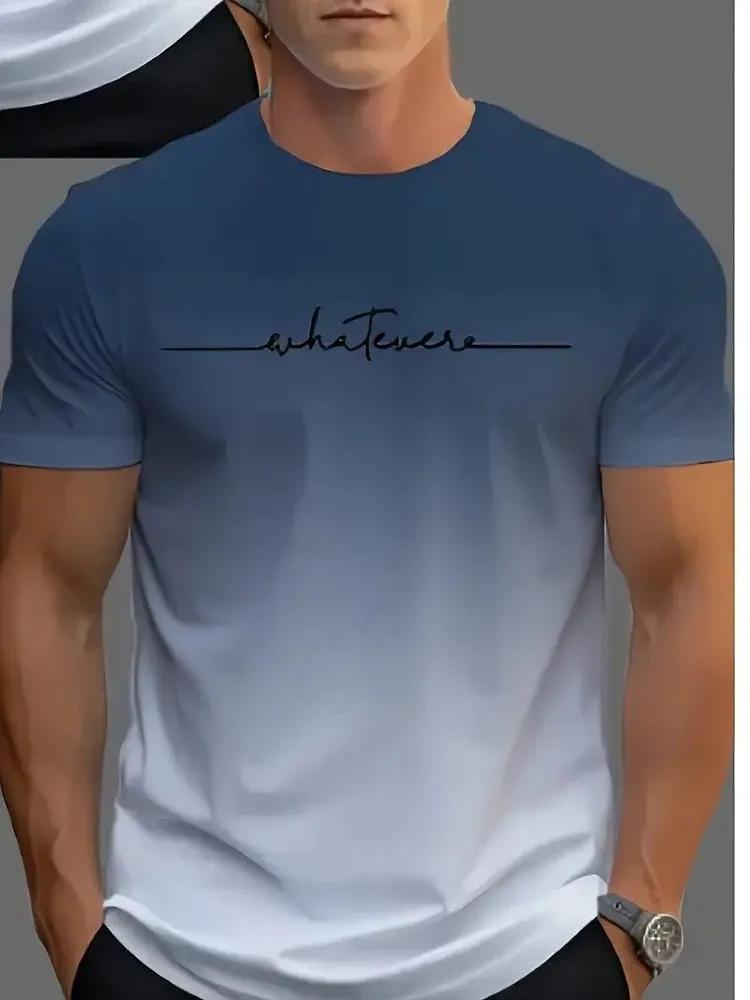 Men s Gradient Ombre T-Shirt with Cursive Print, Slim-Fit Short Sleeve Tee for Casual Streetwear, Multi-Color XXS чёрный