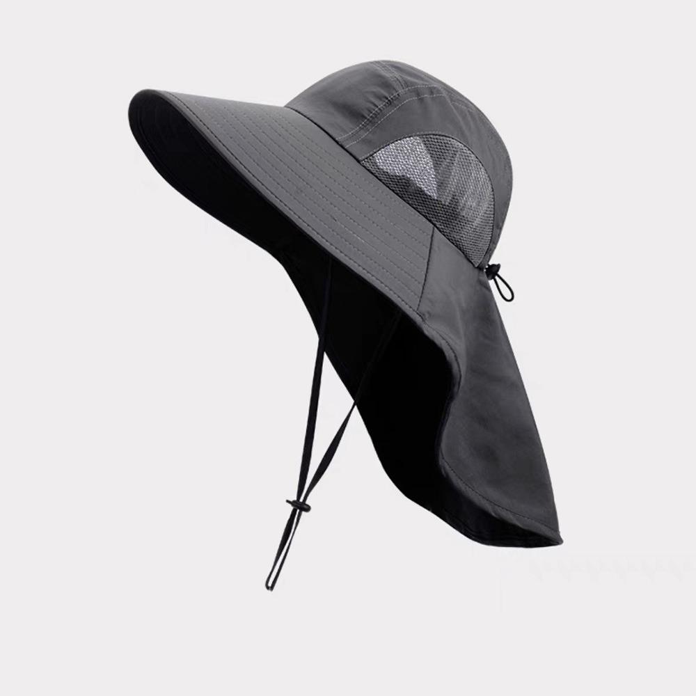 

Anti-UV Wide Brim Sun Hat Hiking Men Bucket Hats Fashion Sun Protection Hat with Neck Cover серый