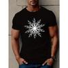 Europäische Größe Herren Schneeflocken Grafik T-Shirt - Strickstoff, Rundhalsausschnitt, Geometrisches Muster, Lässiger Stil, Leichte Dehnung, Sommer Passform Kurzarm-T-Shirt