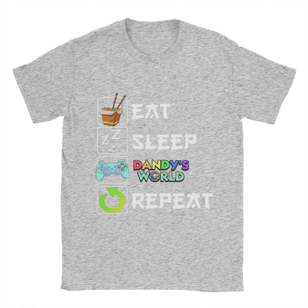 Funny Eat Sleep Dandys World  T-Shirt for Men Round Collar Pure Cotton T Shirts Spruki Short Sleeve Tees Adult Tops