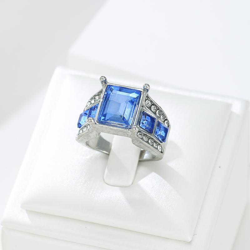 Fashionable Sparkling Square Blue Color Set Zircon Women's Ring, Bridal Wedding Jewelry, Banquet Party Accessories Gifts