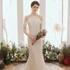 Light wedding dress 1011 new door dress simple atmosphere white satin French evening dress women's neck fishtail wedding dress