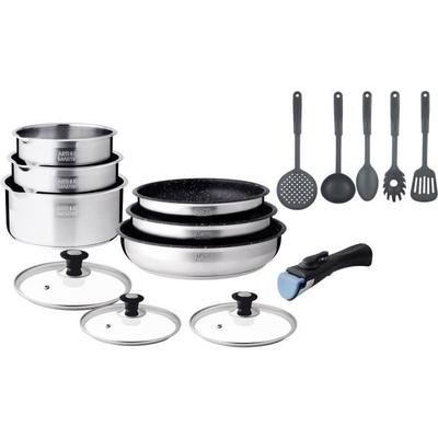 Induction Cookware Set - Arthur Martin - AM1275 - Stainless Steel - 15 Pieces - Removable Handle - All Heat Sources Including Induction