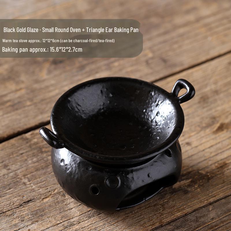 

Black Gold Glaze Ceramic Tea Roasting Pan with Triangle Ears