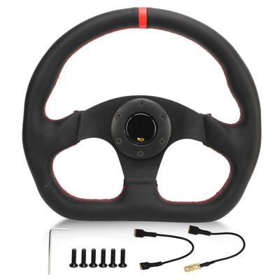Car D Type Steering Wheel Black Frame Leather Sports Race Universal Fit Drifting Wheel Replacement