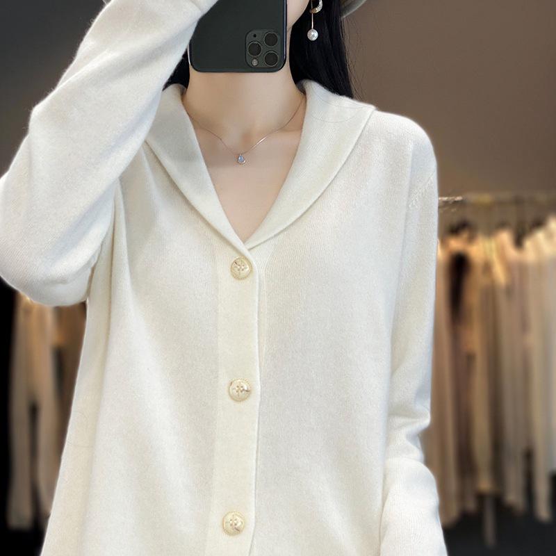 Women's 100% Cashmere V-Neck Loose Knit Cardigan Sweater for Autumn/Winter