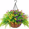 Violet Flowers Iron Frame Hanging Basket for Outdoor Spring/Summer Decor