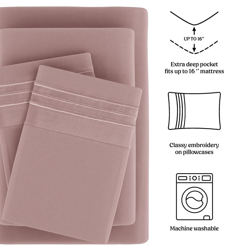 4-piece set of solid-colored bed sheets - 1801 series fashionable and comfortable bedding set