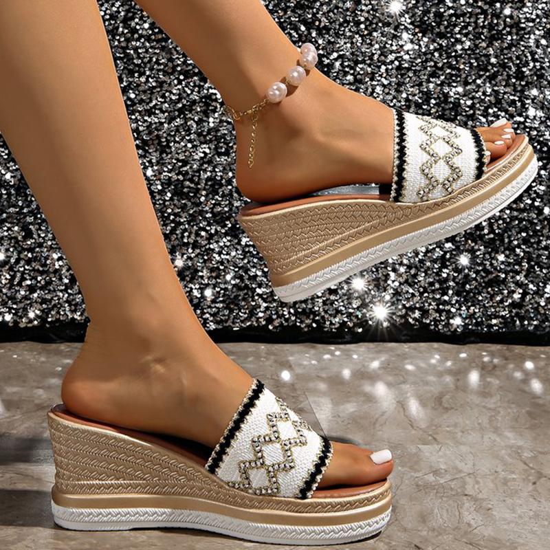 Fashion Summer Patchwork Wedges Slippers for Women Bohemian Open Toe Beach Women\'s Slippers Non-Slip Plus Size Slides for Woman