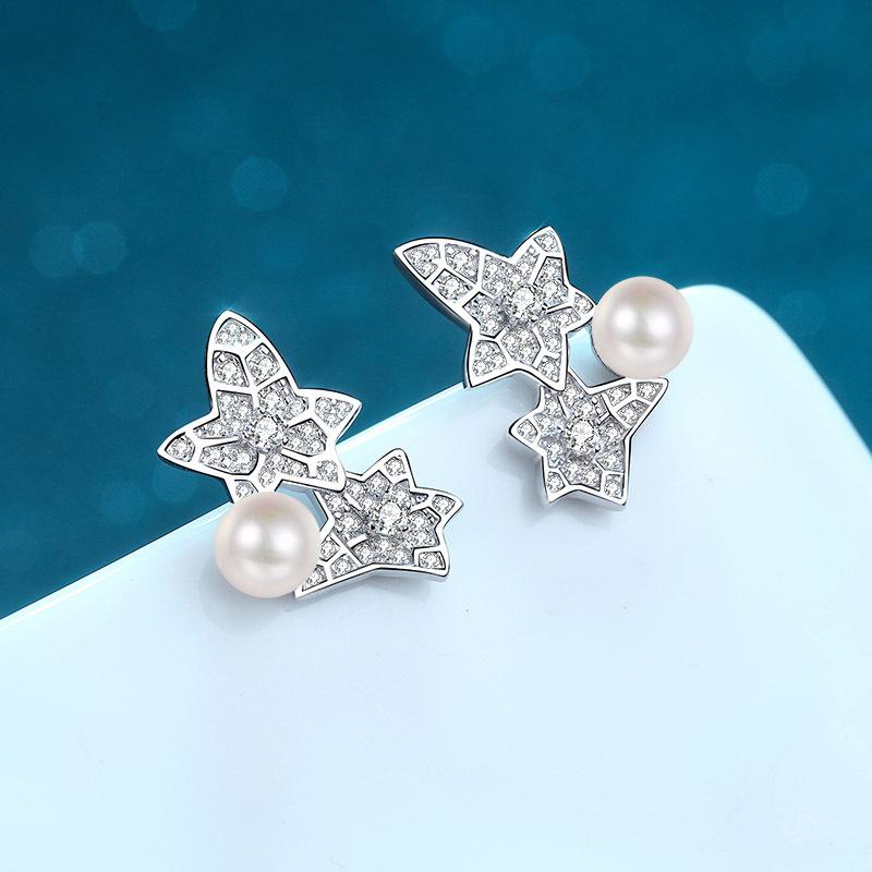 

Серьги из серебра 925 пробы, женские серьги с жемчугом, цветком, листом, моссаном и камнем