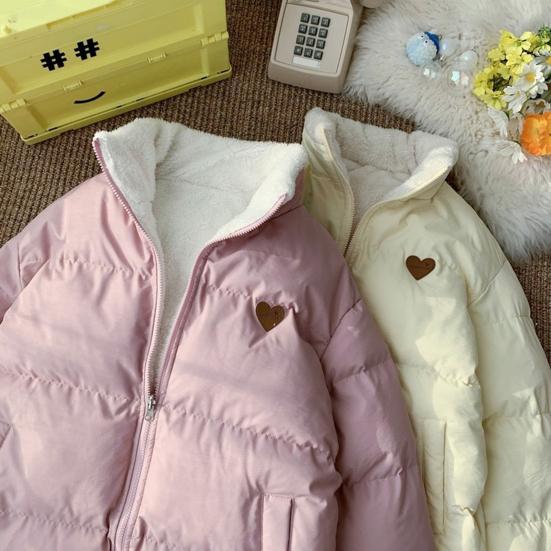 Kvinner Vinter bomullsfrakk Myk tykk plysj polstret stativ Krage Halsbeskyttelse Langermet Ensfarget glidelåslukking Varme vindtette lommer