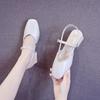 2025 summer new bag head sandals fairy fairy wind middle heel versatile square head thick heel lady gentle square head single shoes