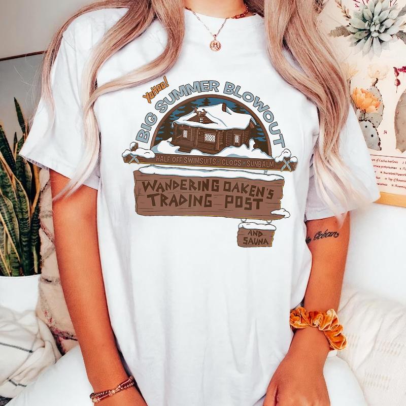 

2026 New Wandering Okuns Trading Post Frozen Olaves Print TShirt Womens Short Sleeve Relaxed Comfort Plus Size Top S