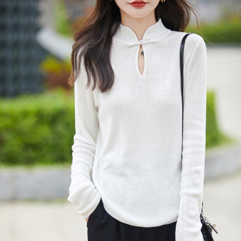 Women's wool pullover Qinghe cashmere 50% silk 50% wool spring and summer wool soft, comfortable and warm