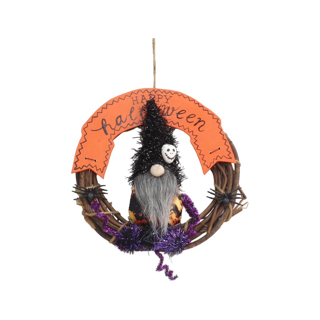 Halloween Dekokranz mit Hexenfigur und festlichem Girlande Handgemacht 20x20cm Saisonales Türhängeornament für Halloween
