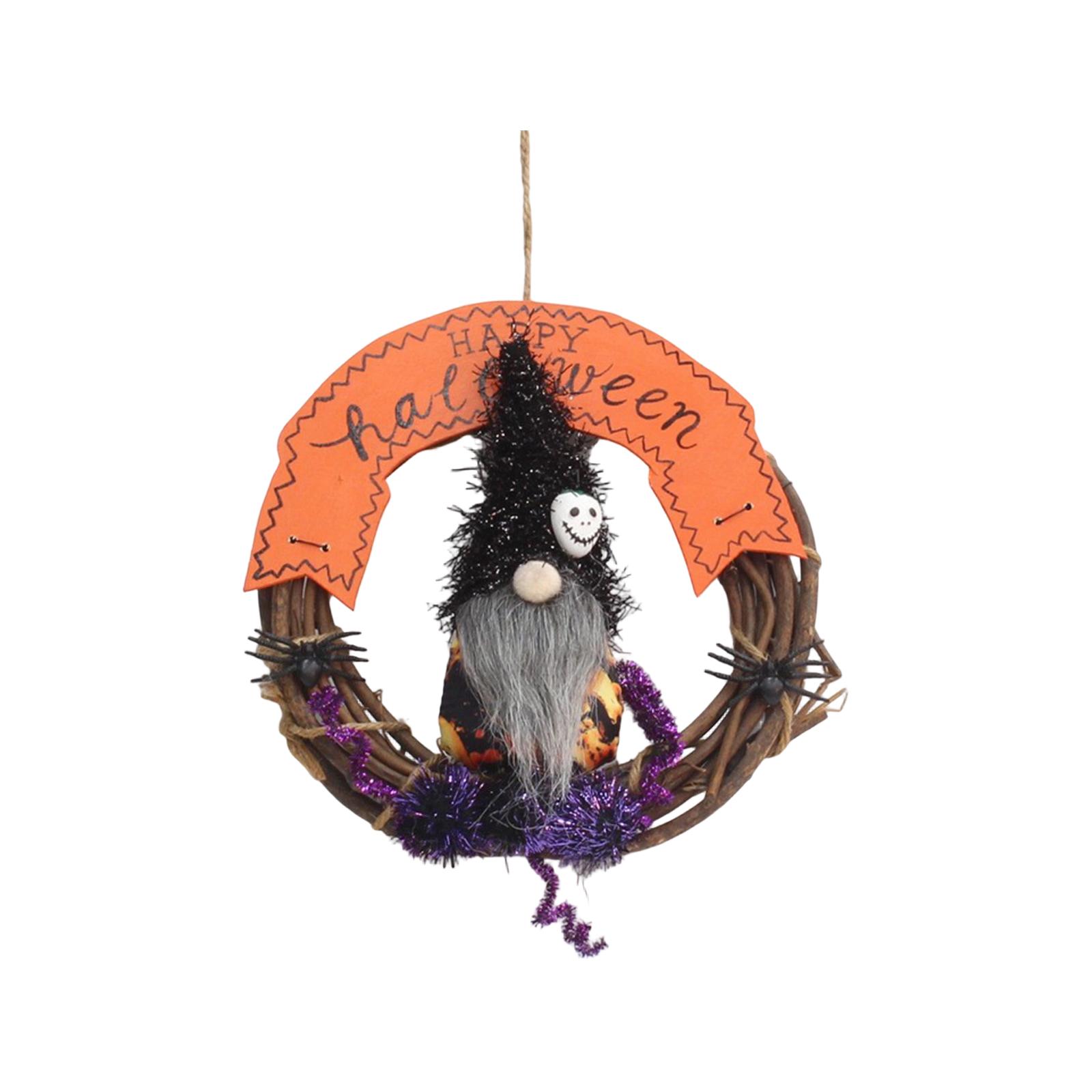 

Halloween Decorative Wreath with Witch Figurine and Festive Garland Handmade 20x20cm Seasonal Door Hanging Ornament for Halloween One Size