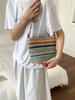 Autumn & Winter 2025 Rainbow Striped Straw Braided Shoulder Bag - Minimalist Women's Beach Bucket Bag