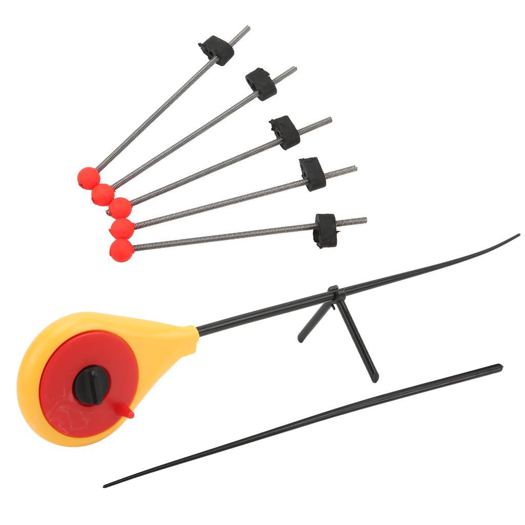 Portable Winter Outdoor Yellow Mini Ice Fishing Rod with 5PCS Red Ball Spring Rod Top TipS