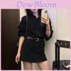 French Long Sleeve Shirt Dress With Knit Fabric And Polo Neck For Elegant Spring Wear