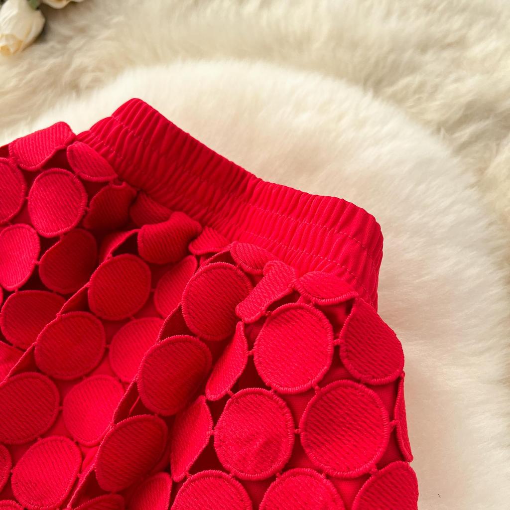 DIMANAF 2025 Neue Rock Frauen Stricken Spitze Lange Urlaub Solide Aushöhlen Sexy Dot Sommer Stil Lose Grundlegende Kleid