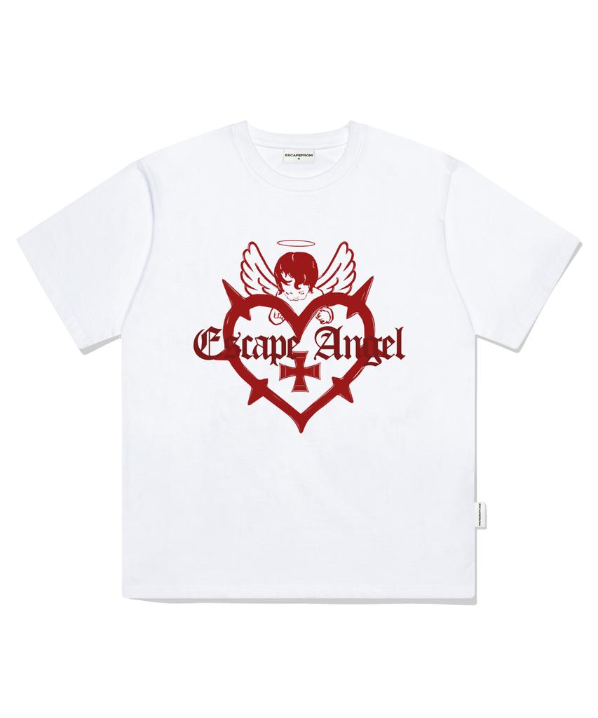 ESCAPEFROM Dark Heart Angel Print Oversized Short Sleeve T-Shirt White