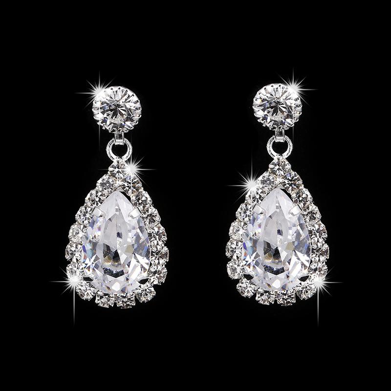 Bridal Wedding Dress Bright Rhinestones Zircon Angel Tears Drops Necklace Earrings