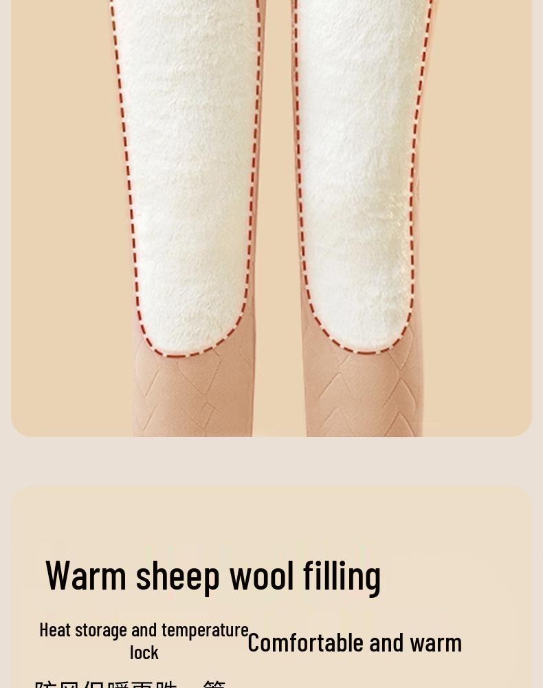 Women's Plus Size Lambswool-Cotton Warm Pants with Wool Knee Support and Fleece Base Layer for Autumn/Winter