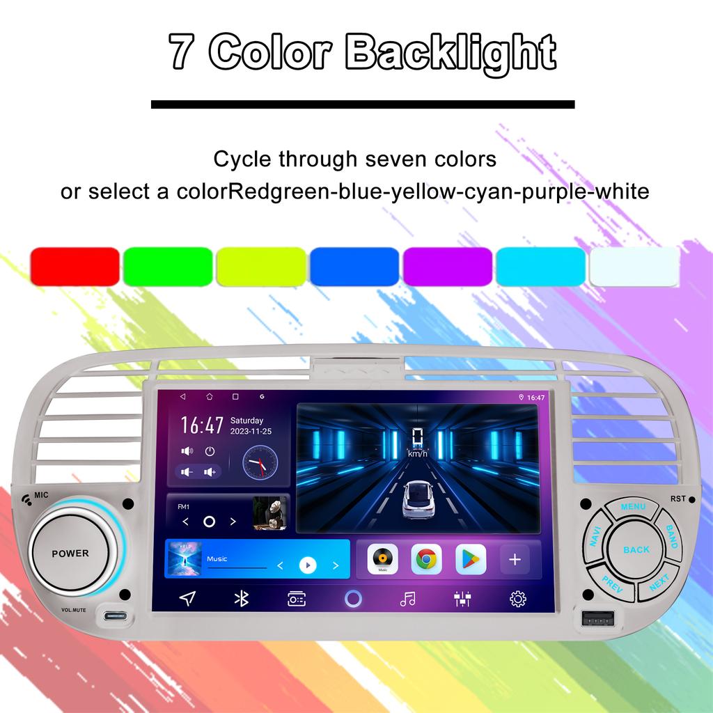 7" Android-Autoradio für FIAT 500 2007-2015 Multimedia-Player GPS-Navigation Autoradio Unterstützung Carplay BT DAB OBD2 TPMS